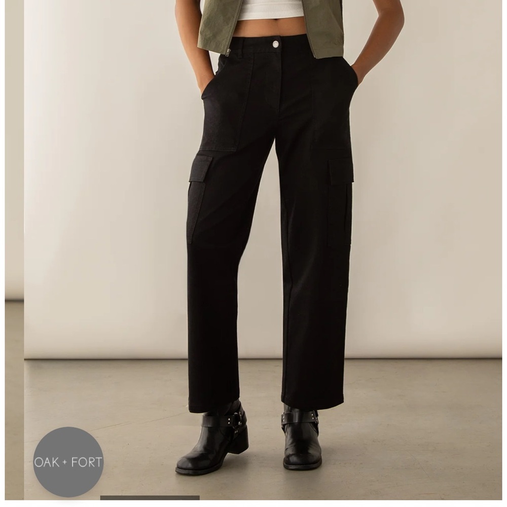 Oak & Fort Twill Cargo Pants NEW Black Sz 2 Straight ankle